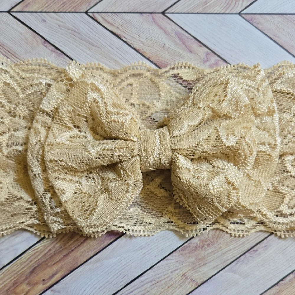 Lace Bowknot Headbands Gray & Beige Elastic Bow Headwraps Baby Girl Hairbands